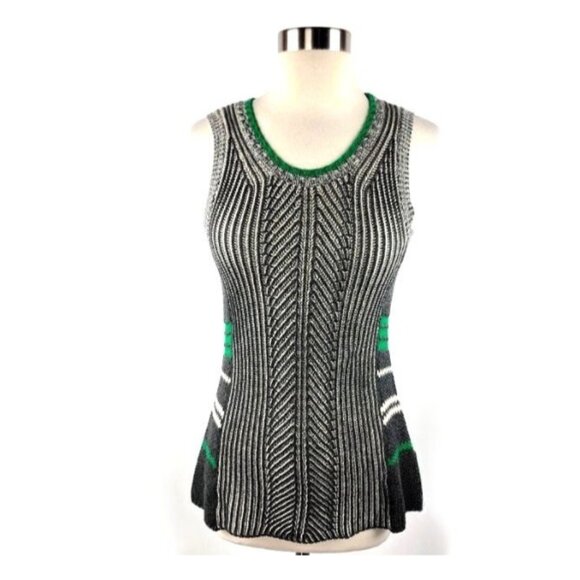 CAbi Sweaters - Cabi Trident Knit Sleeveless Vest Women Small Gray Green Textured Chevron Boho